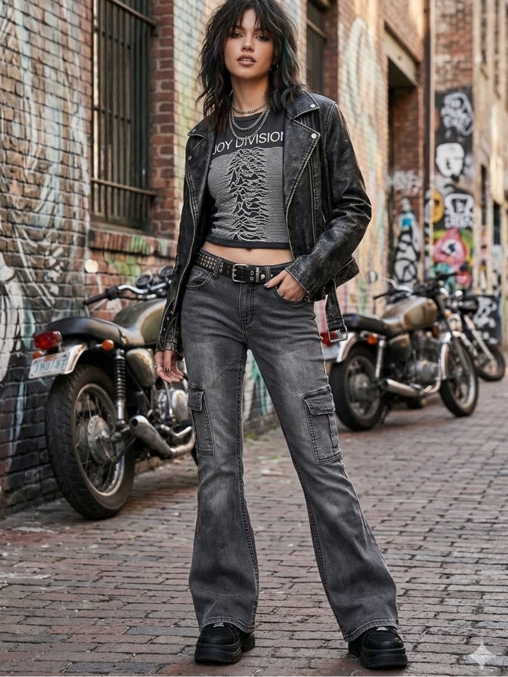 Hot Topic Cargo Flared Jeans Black Denim Bell Bottoms Grunge Baddie Stretch Sz 5